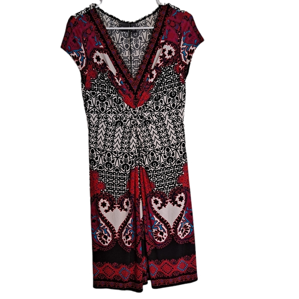 Muse v neck multicolored lightweight knee length cap sleeve dress